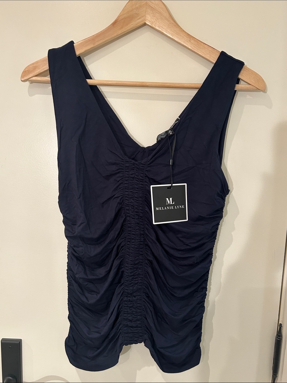 Melanie Lyne Navy Ruched V-Neck Tank